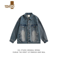 YANXUXOL 秋季复古街头潮牌做旧水洗牛仔外套男女宽松休闲渐变美式夹克