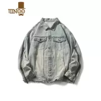 YANXU美式高街vibe风黄泥色牛仔夹克男女复古做旧水洗宽松拉链设计外套