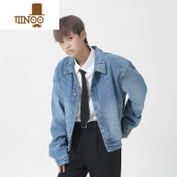 YANXU美式短款牛仔外套男款高街设计感痞帅上衣宽松潮牌工装夹克