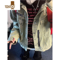 YANXU美式高街vibe做旧黄泥色小众潮牌情侣牛仔外套秋男女宽松拉链夹克