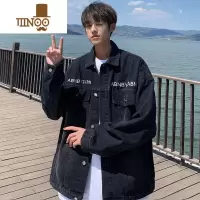 YANXU新款美式复古水洗牛仔外套男夹克潮流刺绣痞帅宽松工装上衣