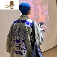 YANXU外套男设计感小众设计美式高街感痞帅大码印花牛仔夹克秋