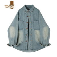 YANXU美式高街泼墨牛仔外套男女款设计感小众宽松bf慵懒风衬衫夹克