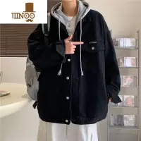 YANXU拼接连帽牛仔外套男国潮机能bf风潮流宽松休闲情侣工装夹克