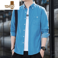 YANXU春季新款男士灯芯绒长袖商务衬衫修身薄款衬衣休闲青年外套