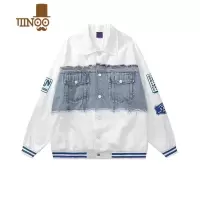 YANXU欧美网红男女牛仔拼接夹克情侣宽松棒球服百搭潮牌ins外套