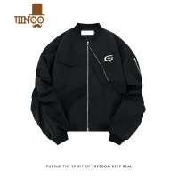 YANXU美式街头设计感休闲飞行员夹克外套男女秋季oversize高街情侣上衣