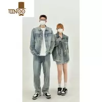 YANXU美式vibe复古做旧水洗牛仔夹克男潮牌小众垫肩设计感百搭情侣外套