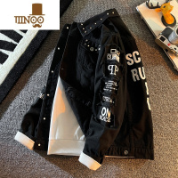 YANXU黑色牛仔外套男潮牌春季2022年新款韩版潮流痞帅百搭休闲夹克衣服