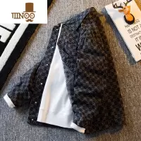 YANXUHPCP秋季牛仔外套男潮牌字母感宽松I痞帅炸街夹克休闲上衣