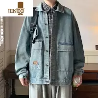 YANXU2023新款牛仔外套男士感痞帅夹克美式复古潮牌工装衬衫