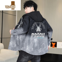 YANXU2023年新款牛仔外套男青少年潮牌印花夹克初中高中学生褂子