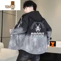 YANXU2023年新款牛仔外套男青少年潮牌印花夹克初中高中学生褂子