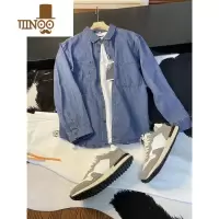 YANXU经典百搭青春潮流多口袋水洗牛仔衬衣外套时尚休闲纯色男女情侣
