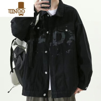 YANXU美式复古牛仔外套男新款青少年宽松休闲大码潮牌印花工装夹克