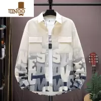 YANXU衬衫男长袖印花有口袋痞帅寸衣夏季薄款工装外套渐变牛仔上衣