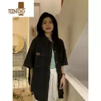 YANXU日系潮牌中性风短袖牛仔衬衣男女款夏季薄款休闲宽松半袖衬衫外套