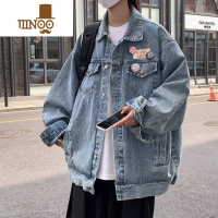 YANXU美式复古牛仔外套男潮牌ins宽松水洗外套新款个性徽章上衣