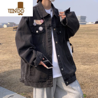 YANXU高街贴标牛仔外套男秋季2023新款美式复古上衣设计感潮牌休闲夹克