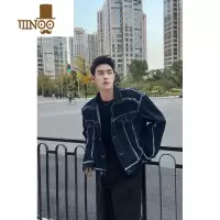 YANXU小众设计毛边垫肩长袖牛仔外套男2022秋季新款翻领休闲短款上衣