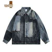 YANXU日系复古拼接水洗休闲牛仔夹克外套男宽松休闲百搭潮牌上衣