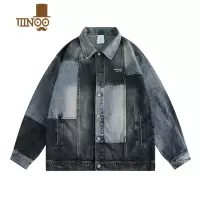 YANXU日系复古拼接水洗休闲牛仔夹克外套男宽松休闲百搭潮牌上衣