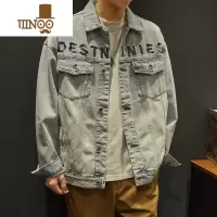 YANXU秋季复古黄泥染牛仔外套男潮牌宽松大码男装上衣潮流做旧工装夹克
