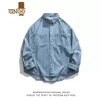 YANXU日系复古简约纯色做旧牛仔长袖衬衫男潮牌街头宽松bf外套