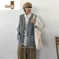YANXU复古做旧水洗牛仔工装马甲中性街头风无袖坎肩马夹背心外套男女潮