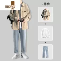 YANXU痞帅灯芯绒衬衫套装男学生潮牌男装一套搭配帅气衬衣三件套