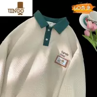 YANXU华夫格翻领卫衣男士美式学院风长袖polo衫情侣装上衣服