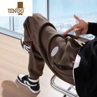 YANXU咖色拉链裤子男士2023新款宽松束脚潮流运动休闲男生卫裤子