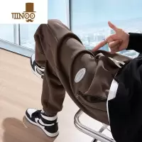 YANXU咖色拉链裤子男士2023新款宽松束脚潮流运动休闲男生卫裤子