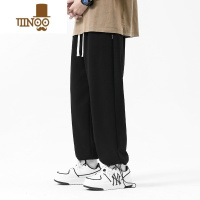 YANXU抽绳束脚裤子男士2023新款黑色休闲长裤潮牌宽松运动九分裤