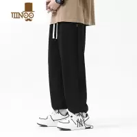 YANXU抽绳束脚裤子男士2023新款黑色休闲长裤潮牌宽松运动九分裤
