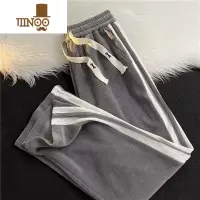 YANXU侧边条纹撞色灯芯绒休闲裤男百搭宽松直筒九分运动阔腿裤子