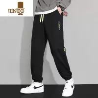 YANXU夏季薄款卫裤男士潮牌宽松束脚休闲裤2023夏天黑色透气运动长裤子