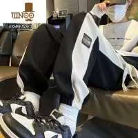 YANXU拼色华夫格裤子男宽松大码潮牌ins港风青少年束脚休闲卫裤