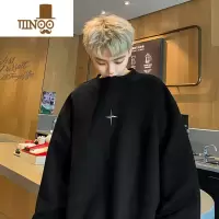YANXU绒卫衣男秋季港风ins简约宽松圆领上衣美式高街休闲外套