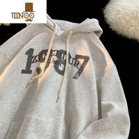 YANXU情侣卫衣款男士潮牌字母印花外套港风美式慵懒chic连帽上衣服