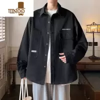 YANXU港风黑衬衫夹克男款潮感痞帅设计日系工装衬衣式开衫外套