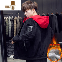 YANXU灯芯绒外套男士潮牌ins连帽上衣羔毛绒加厚保暖工装夹克