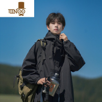 YANXU山系机能风黑色连帽冲锋衣男宽松户外防风高街工装夹克外套