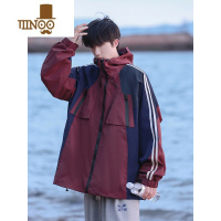 YANXU户外冲锋衣外套男日系潮牌拼色工装休闲夹克男连帽宽松上衣潮