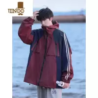 YANXU户外冲锋衣外套男日系潮牌拼色工装休闲夹克男连帽宽松上衣潮