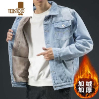 YANXU2023冬季加绒加厚牛仔外套男士韩版潮流宽松工装夹克潮牌日系上衣