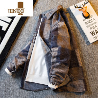 YANXUHPCP格子拼接磨毛衬衫男长袖秋季感痞帅休闲潮流毛呢衬衣外套