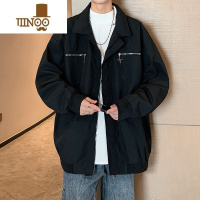 YANXU男士翻领黑色夹克新款设计感小众休闲ins风外套男生上衣服