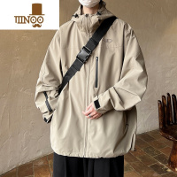 YANXU冲锋衣男款青少年连帽夹克宽松大码高中学生防水机能风外套