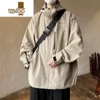 YANXU冲锋衣男款青少年连帽夹克宽松大码高中学生防水机能风外套